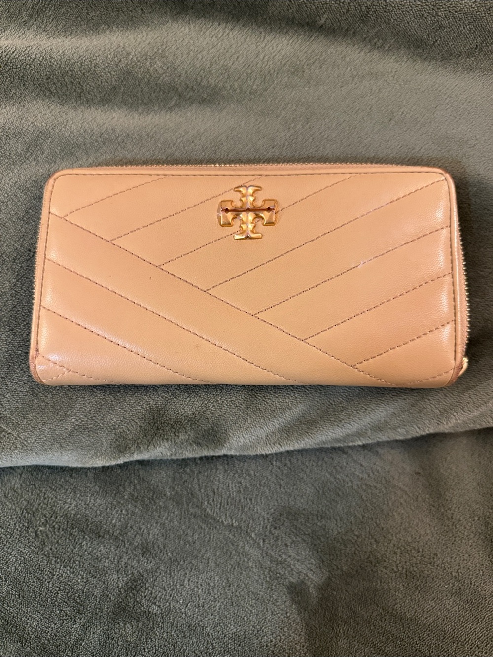 Tory Burch Blush Pink Quilted Zip Wallet with Gold Logo